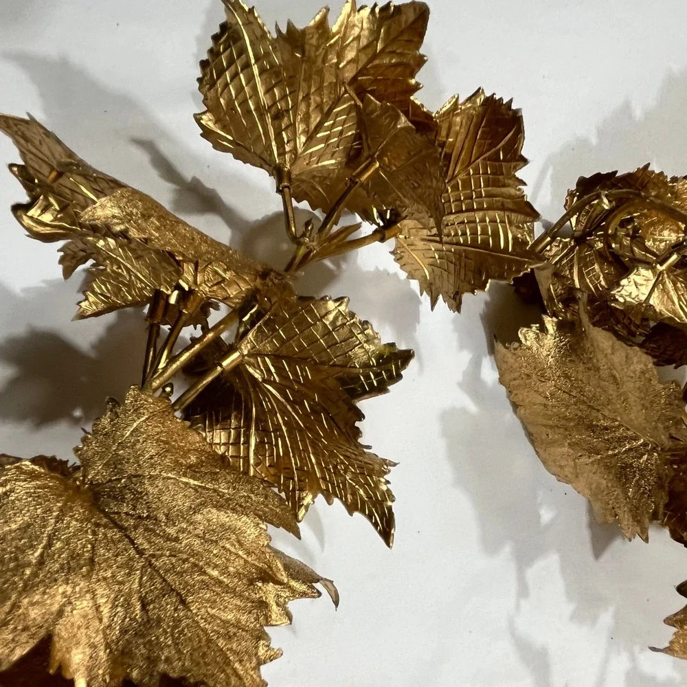 Gold Metallic Foil Grape Leaf Garland Set of 2 Home Fall Decor 74in